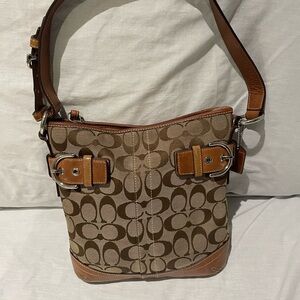 Vintage Coach Jacquard and Leather Duffle Shoulder Bag